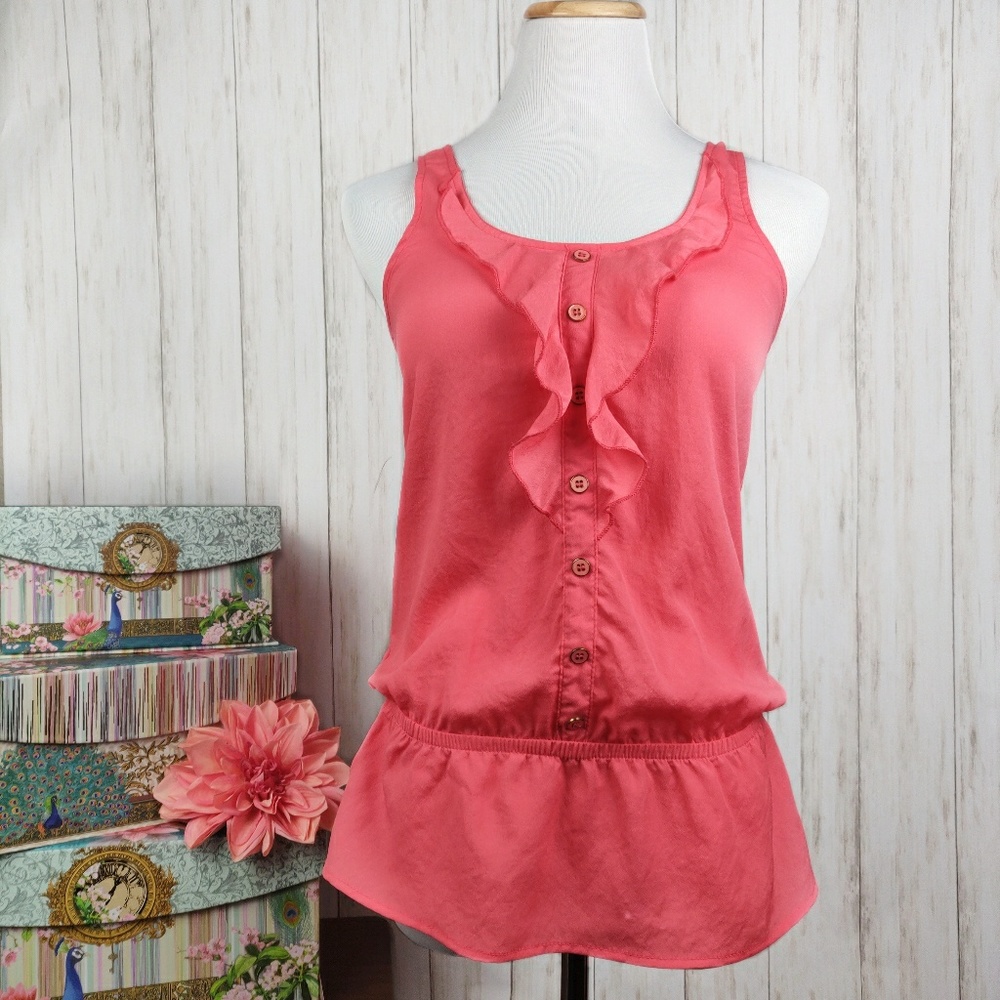 Lush elastic drop waist ruffle tank top blouse a42